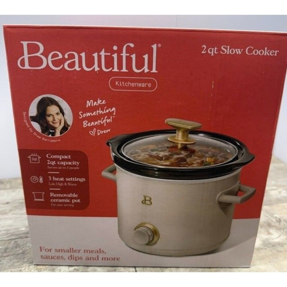 BEAUTIFUL BY DREW BARRYMORE 2 QT Slow Cooker - Porcini Taupe - NEW Crock Pot